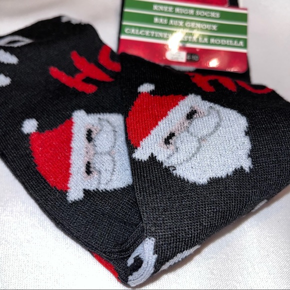 Novelty Socks Womens Girls Shoe Sz 4-10 Festive Santa Claus Ho Ho Ho Knee Highs - Picture 5 of 8